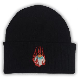 Black Houju Beanie, a black beanie hat which features an embroidered design of a Japanese houju