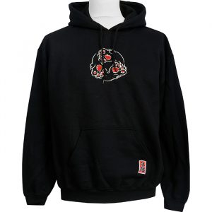 Unisex Embroidered Hoodie, a black pullover hoodie featuring an embroidered design of 3 cat paws in a circle