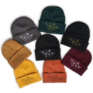 Japanese Sakura Beanie, a range of beanie hats with an embroidered cherry blossom design