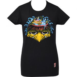 Women's Kappa T-Shirt, women's black t-shirt with a kappa yokai and frog print