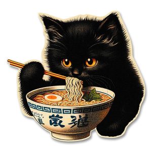 Black Kitten Ramen Sticker
