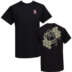 Mens Black T-Shirt with a print of Uchide-no-kozuchi